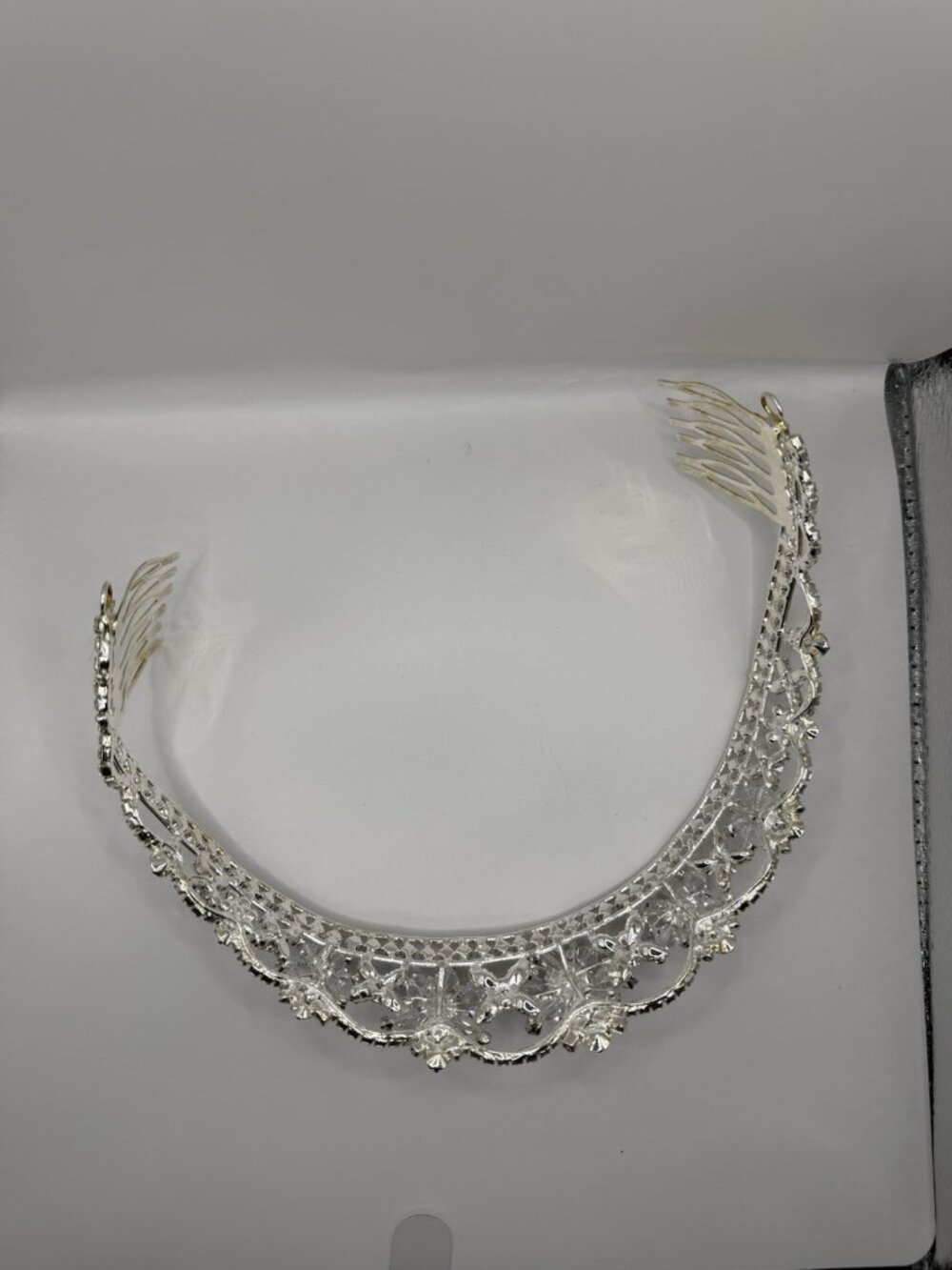 David’s Bridal Silver Tone Tiara Rhinestone Crystal NIB